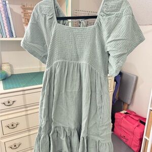 Sage Green Gauze Smocked Ruffle Dress
